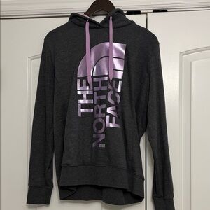 The North Face Charcoal Hoodie with Lavender Logo
